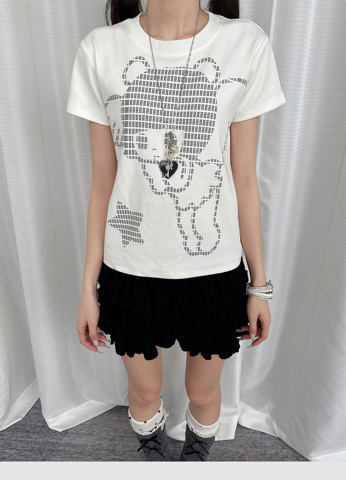 Pixel Teddy Graphic Fitted Tee