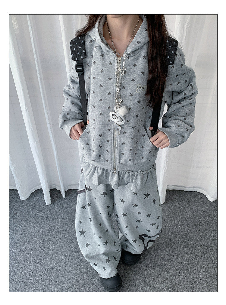 Allover Star Print Zip-Up Hoodie