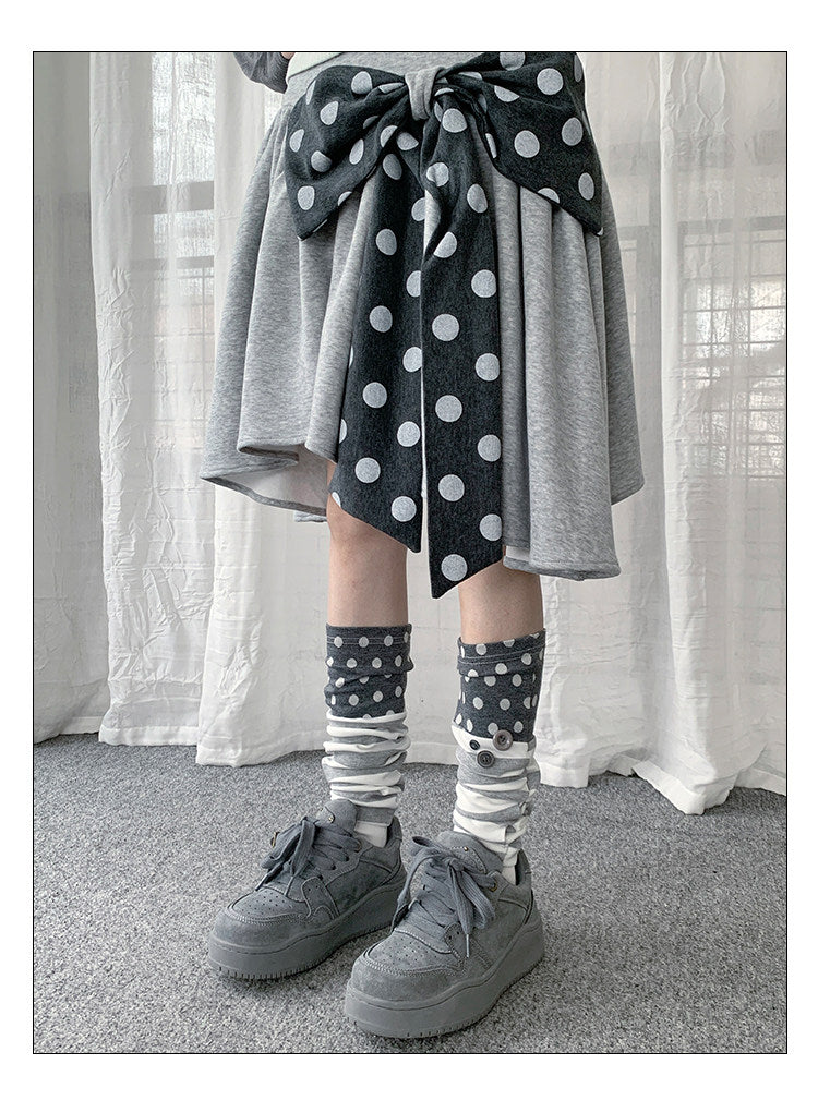 Polka Dot Stripe Button Slouch Leg Warmers