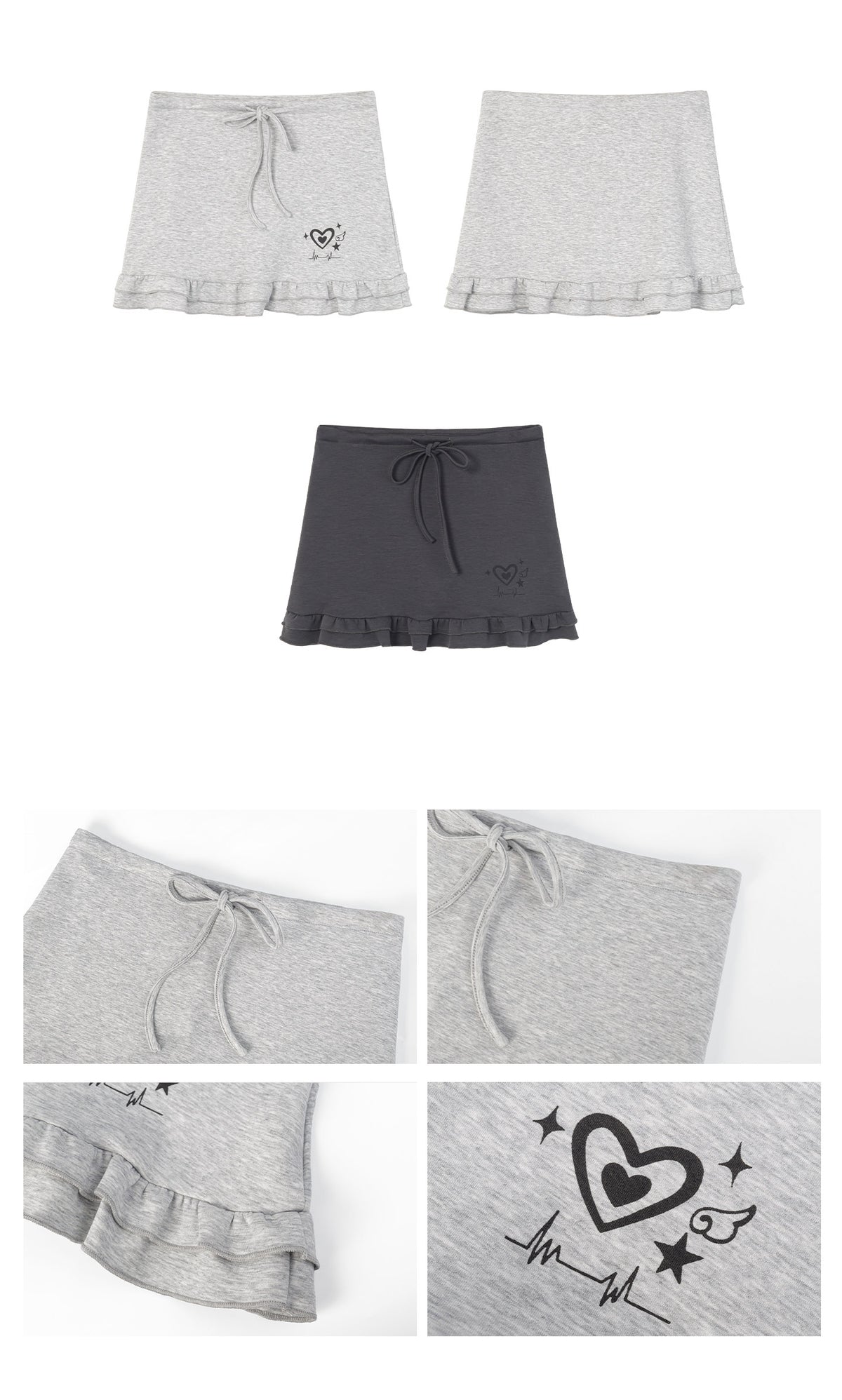 Heart Pulse Drawstring Ruffle Mini Skirt