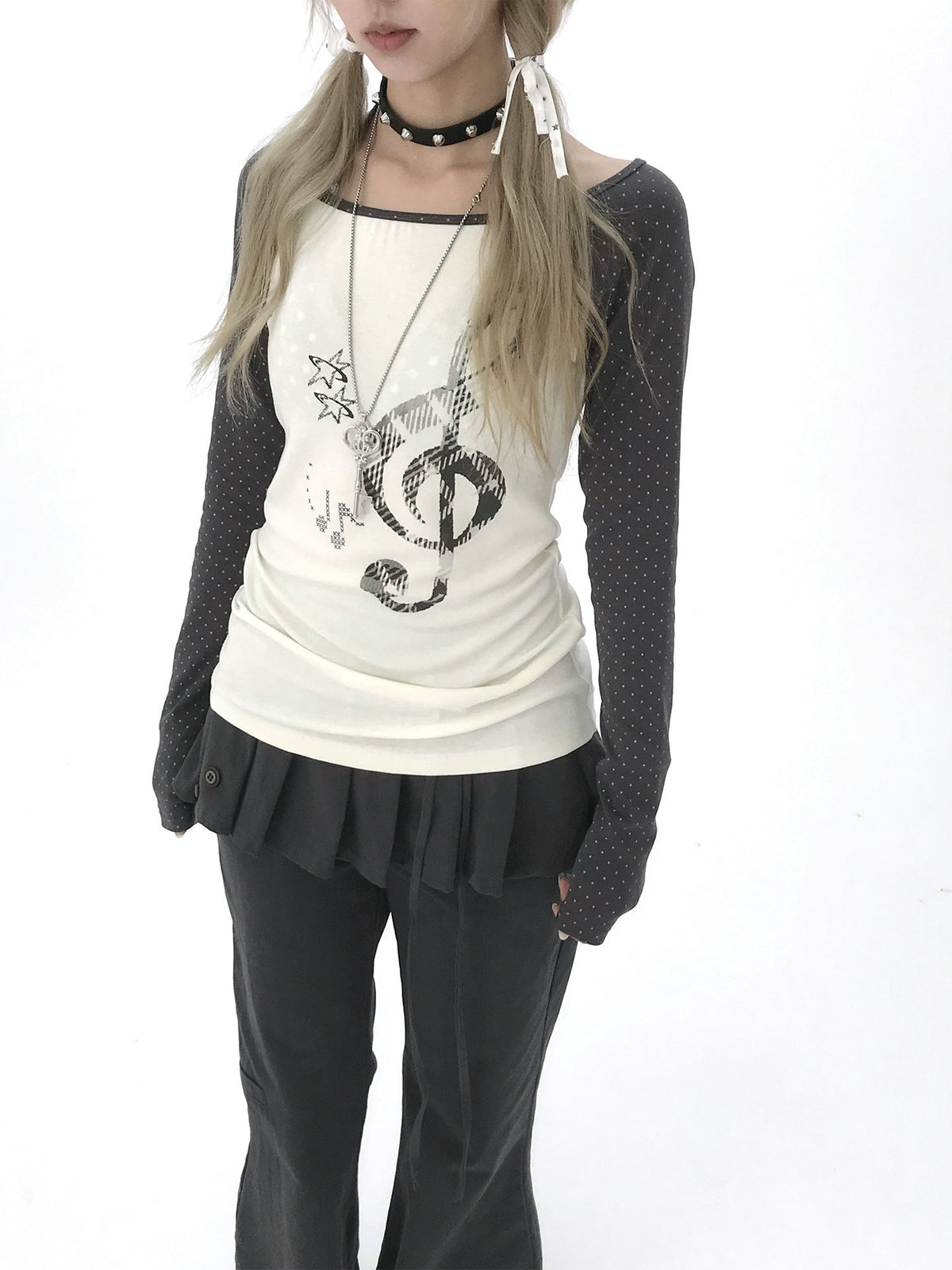 Gray Low-Rise Pleated Skirt Pants