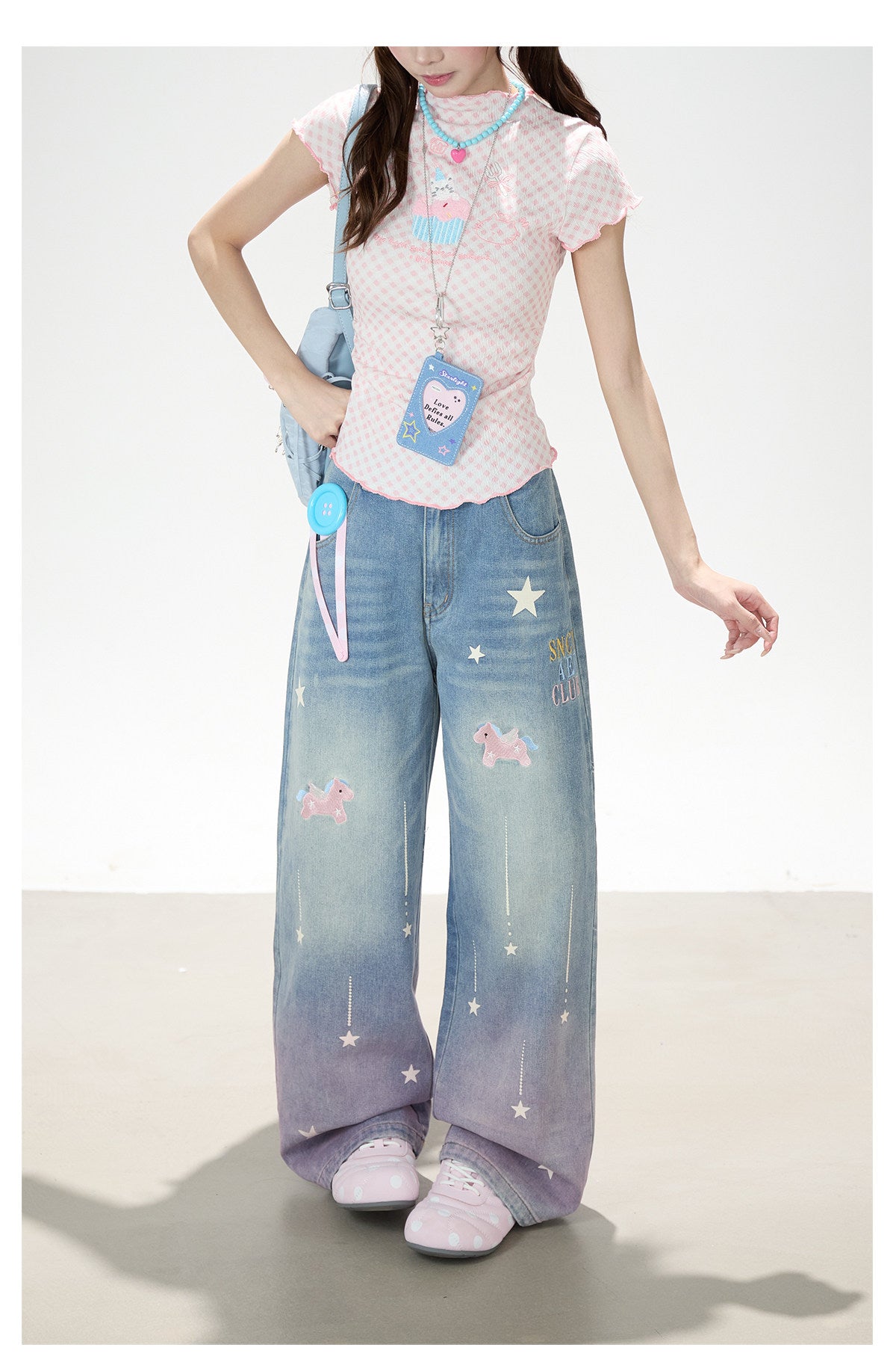 Dreamy Unicorn Star Washed Wide-Leg Jeans