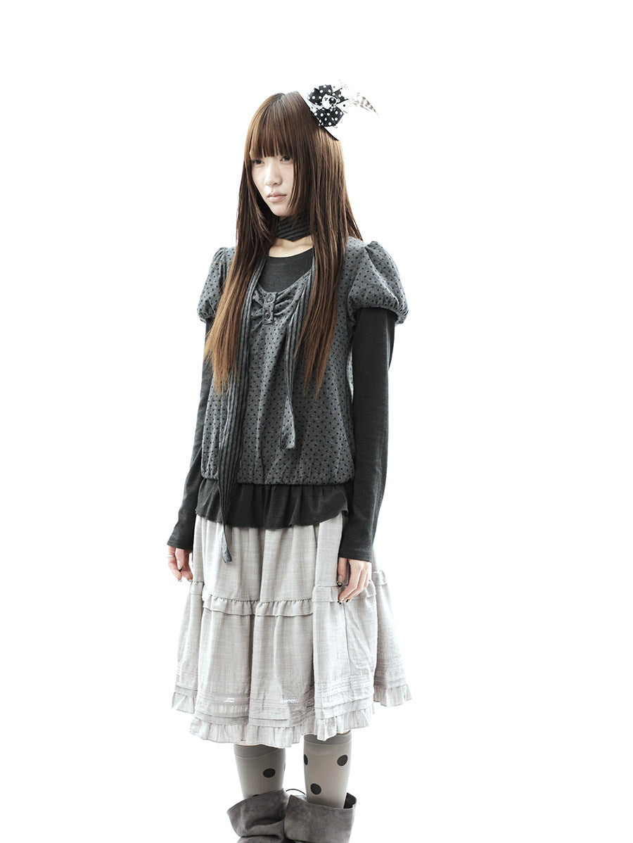 Polka Dot Layered Two-Piece Top Set with Scarf