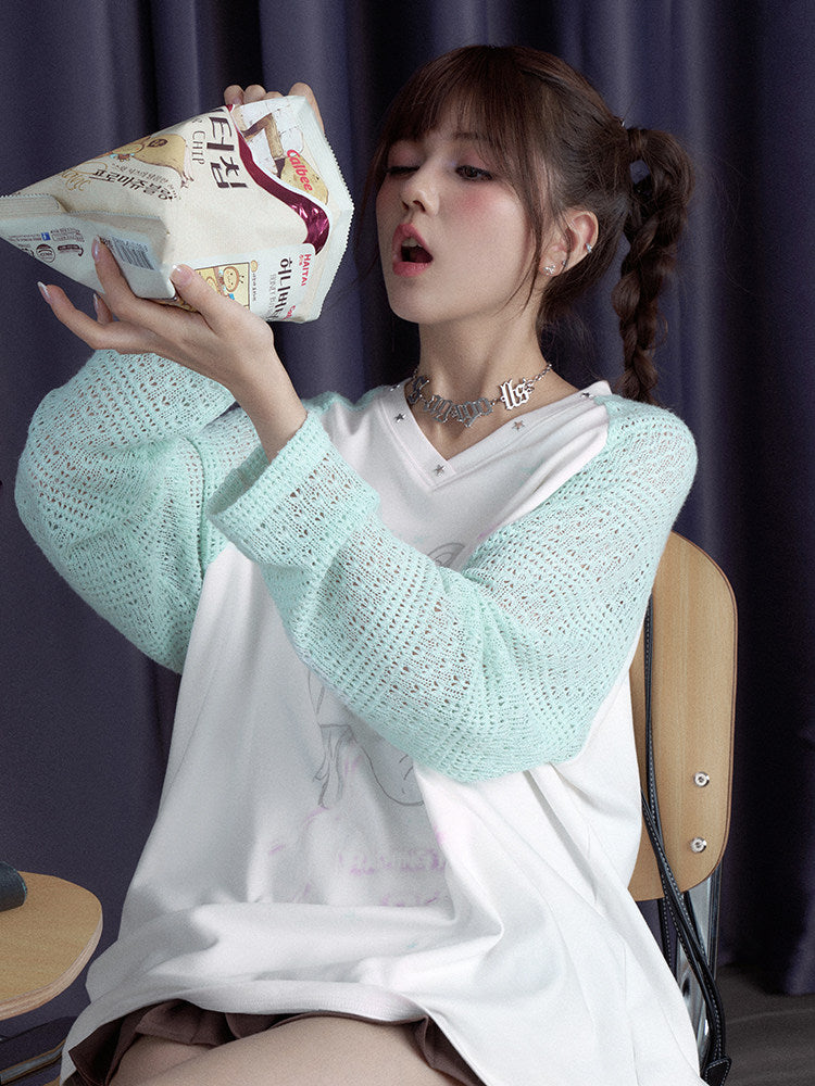 White Night Angel Wing Sheer Long Sleeve Top