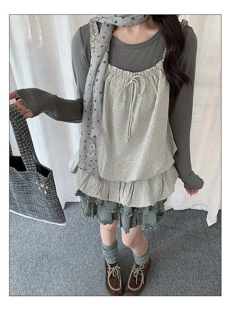 Polka Dot Ruffle Layered Two-Piece Top Set