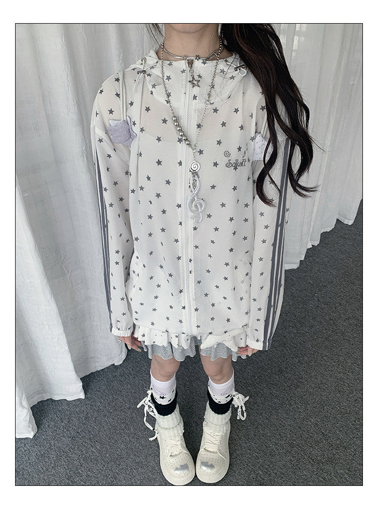 Star Print Sheer Hooded Lightweight Jacket