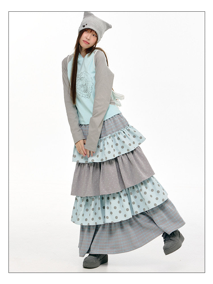 Mint Heart Contrast Hooded Long Sleeve Top