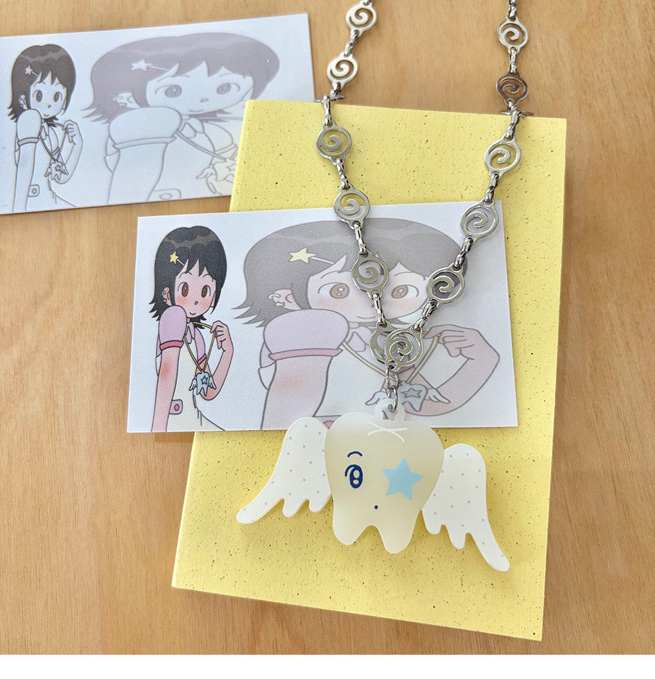 Please Take Care Angel Tooth Necklace