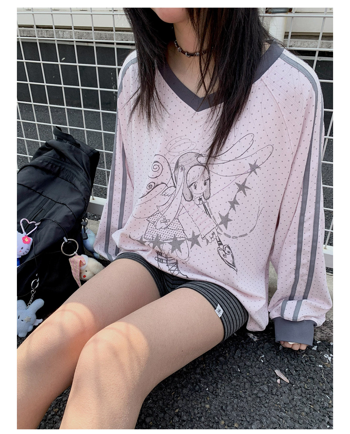 Dreaming Star Girl Oversized Jersey Long-Sleeve Tee