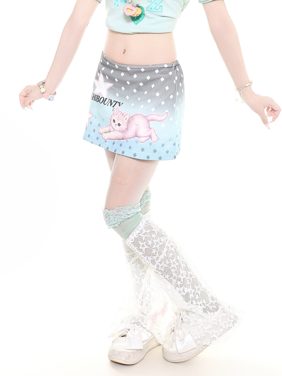Pastel Kitten Graphic Mini Skort