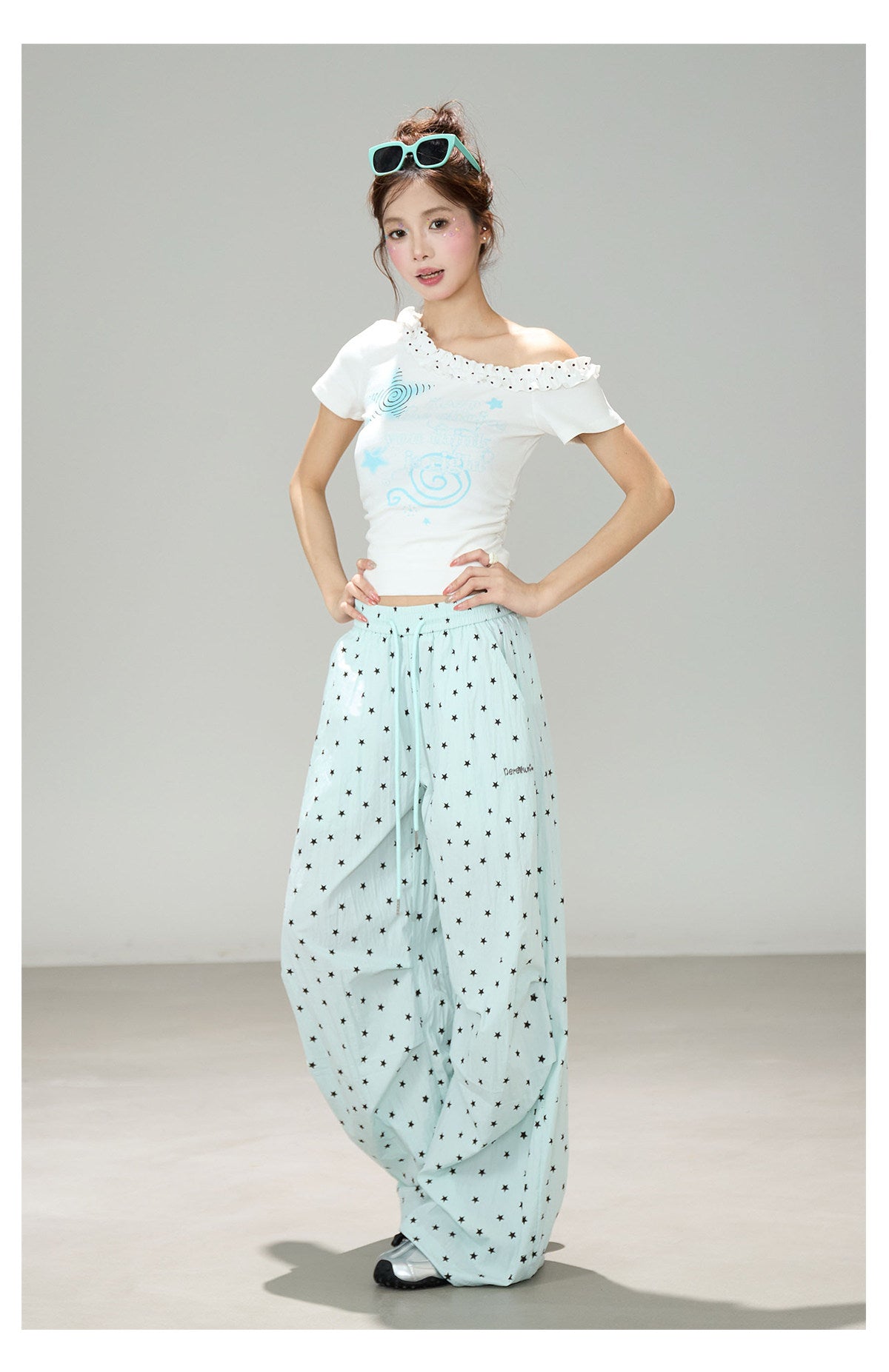 Light Blue Star Wide Leg Pants