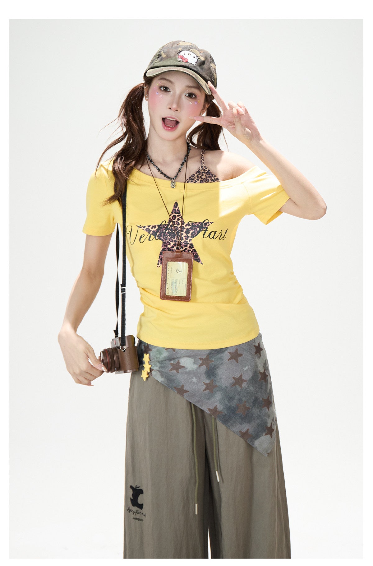 Leopard Star Off-Shoulder Layered Tee