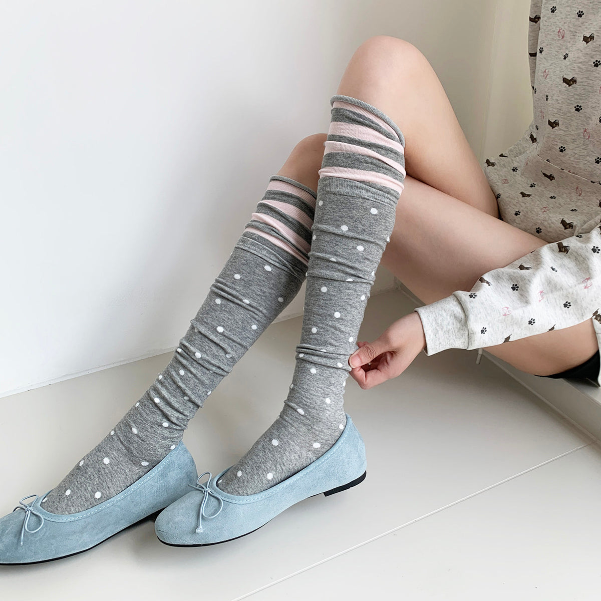 Lace Trim Patchwork Over-the-Knee Socks