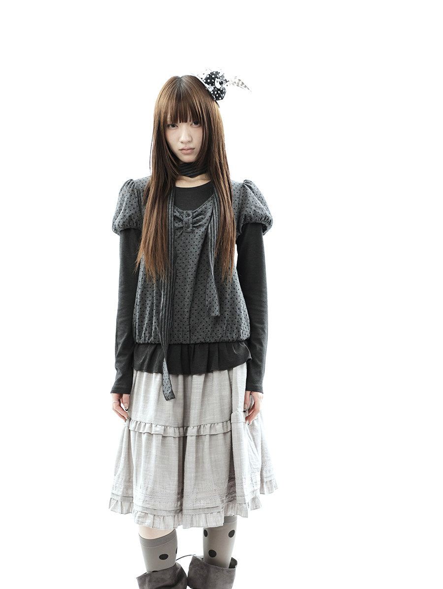 Polka Dot Layered Two-Piece Top Set with Scarf