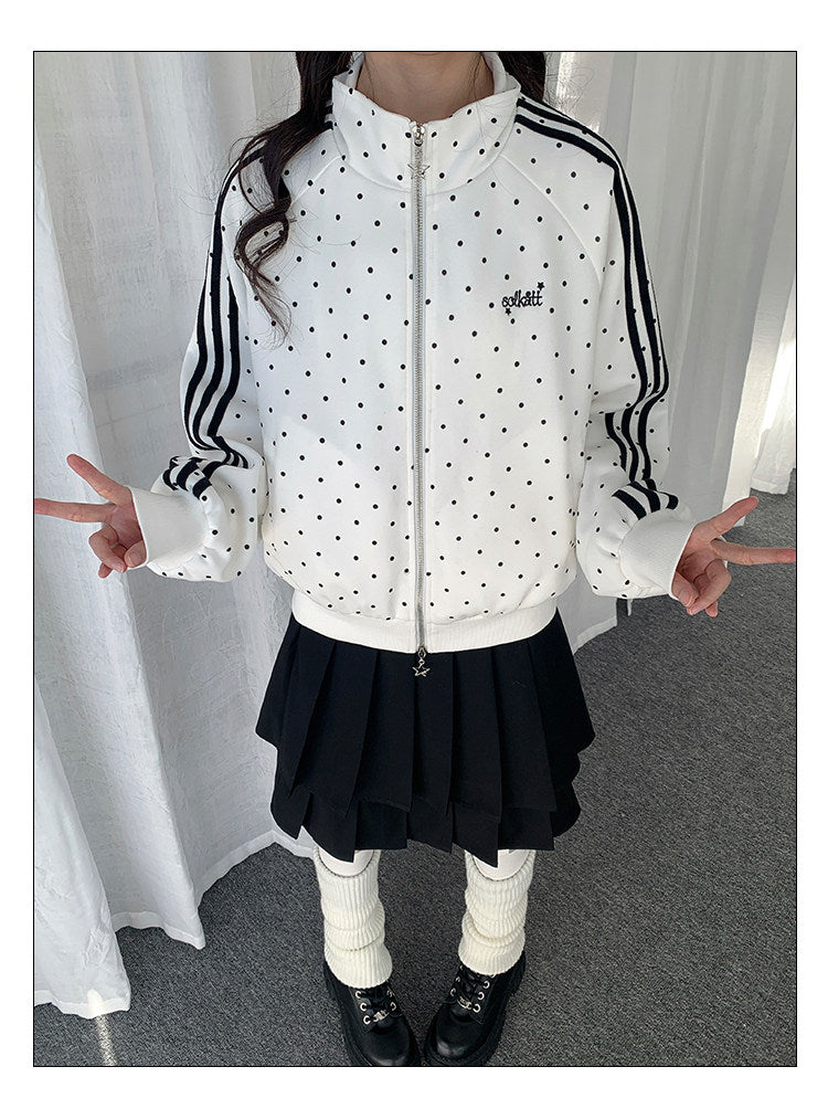 Polka Dot Contrast-Stripe Track Jacket