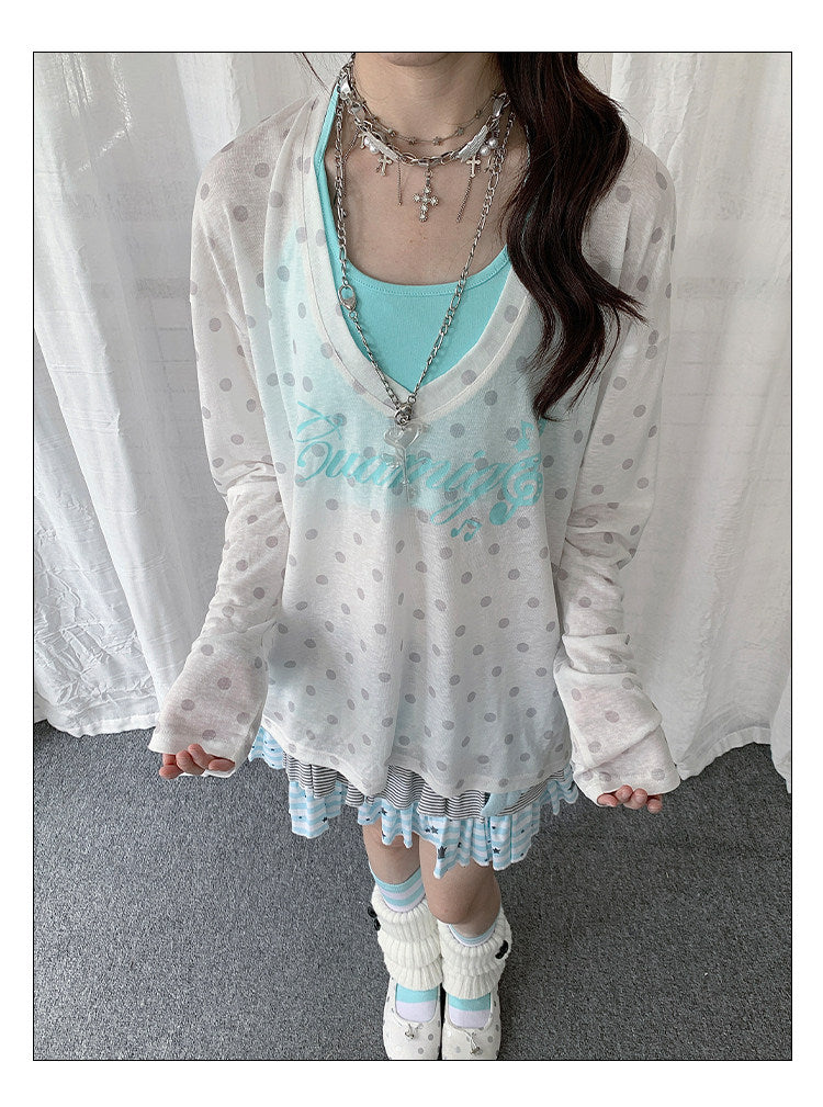 Star Veil Halter Two-Piece Long Sleeve Top Set