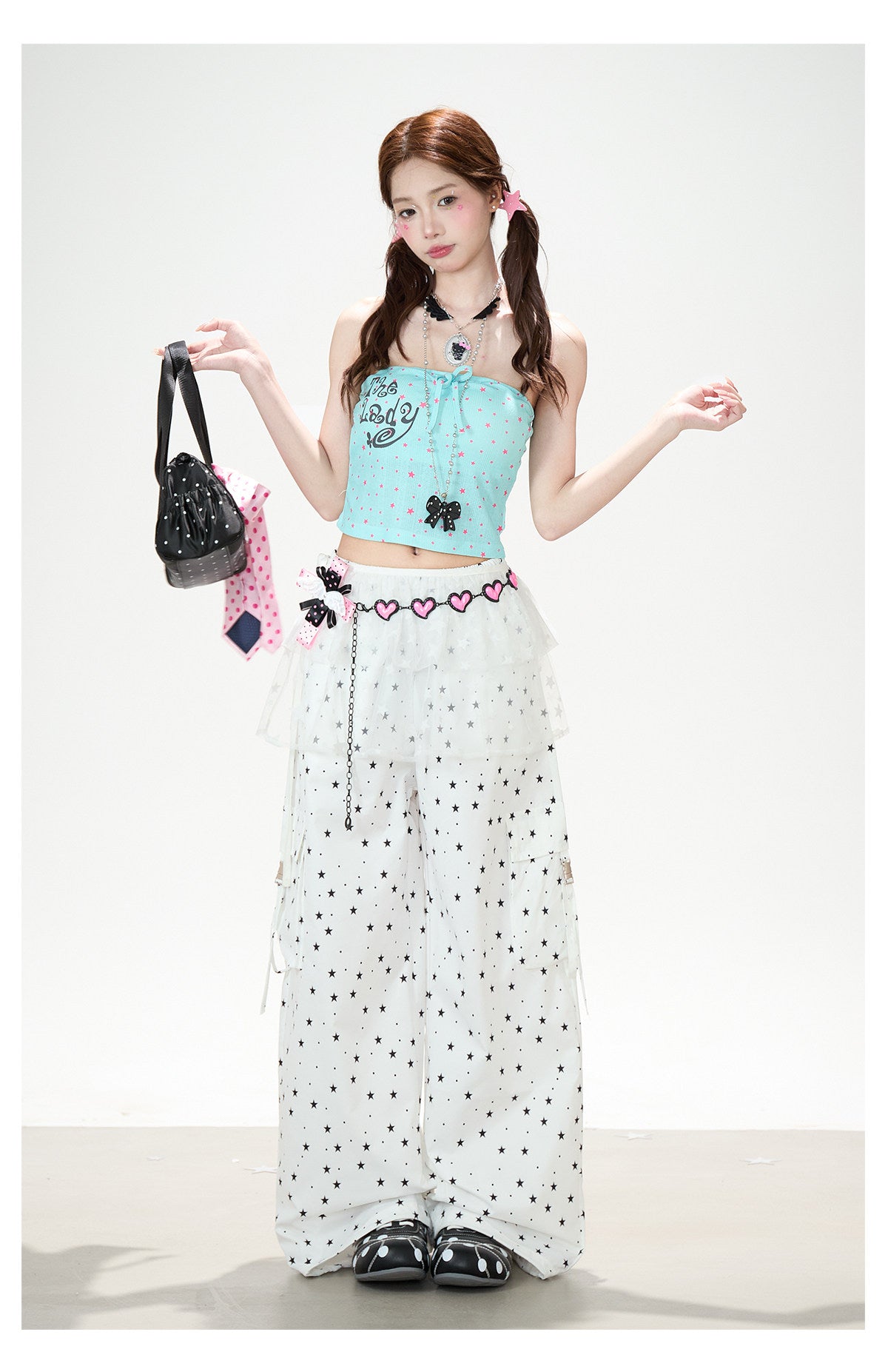 Allover Star Cargo Wide Leg Pants