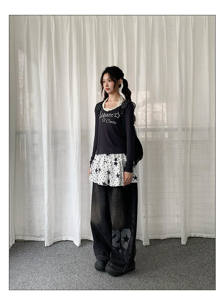 Star Print Layering Mini Skirt