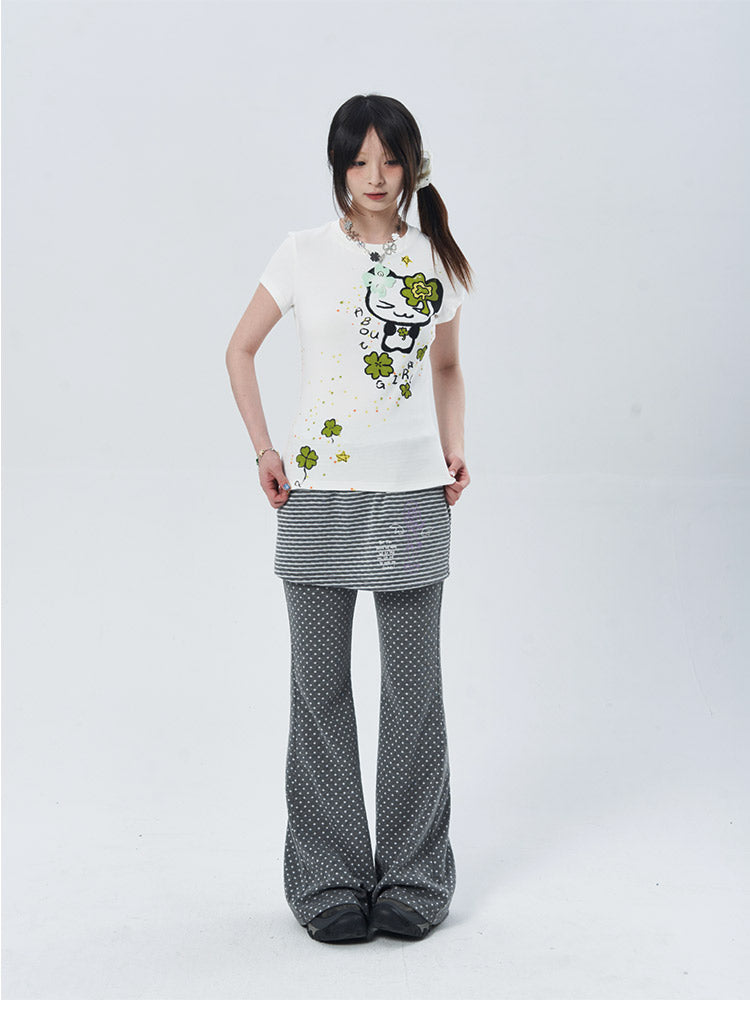 Polka Dot Layered Flare Skirt Pants