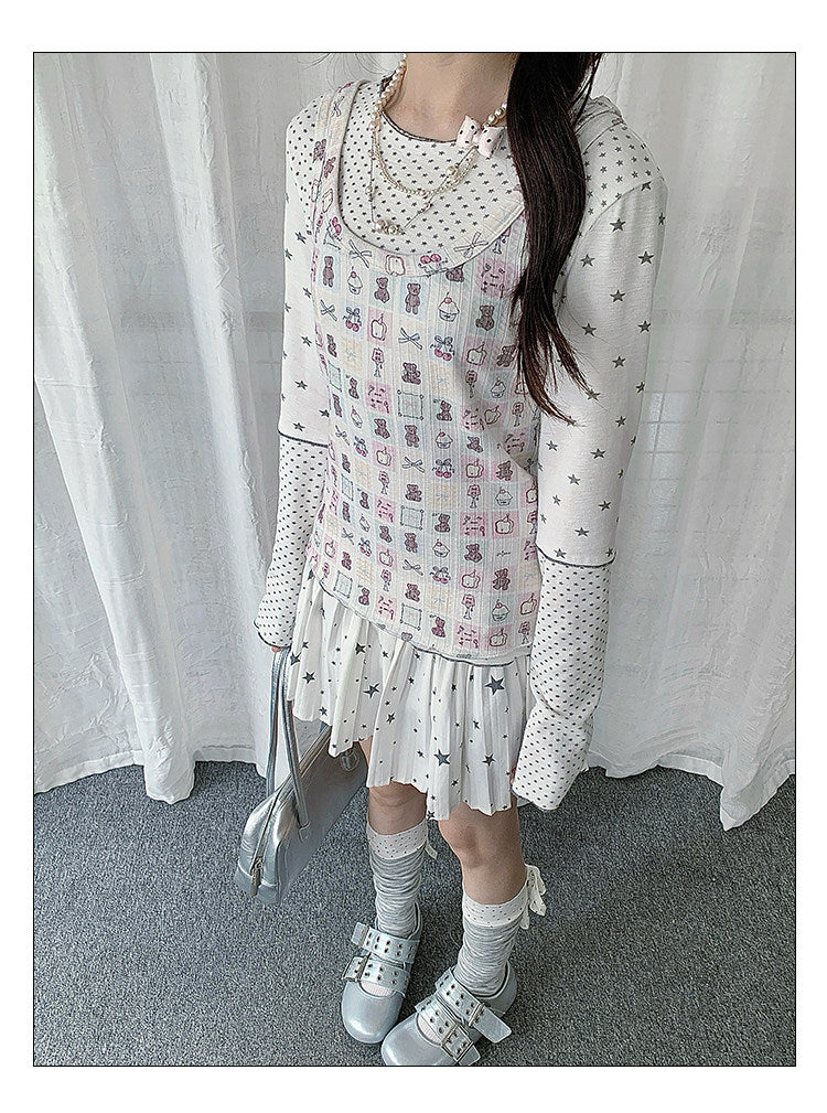 Ivory Star Bear Layered Two-Piece Top Set