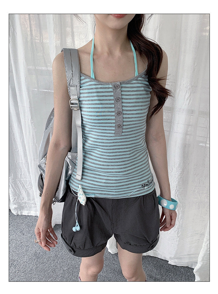 Striped Cami & Cropped Zip Hoodie Two-Piece Set