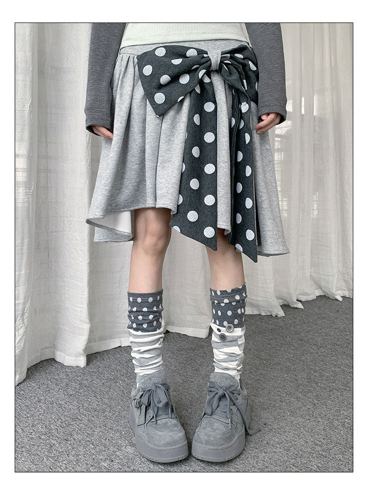 Polka Dot Stripe Button Slouch Leg Warmers