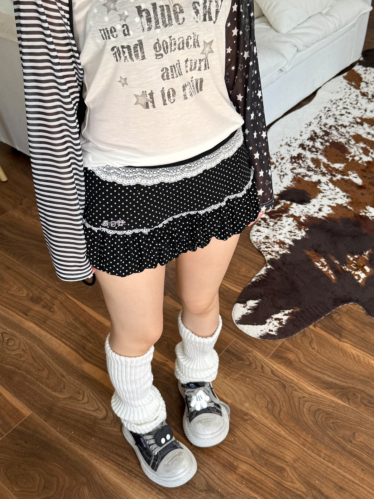 Midnight Star Lace Bubble-Hem Mini Skort
