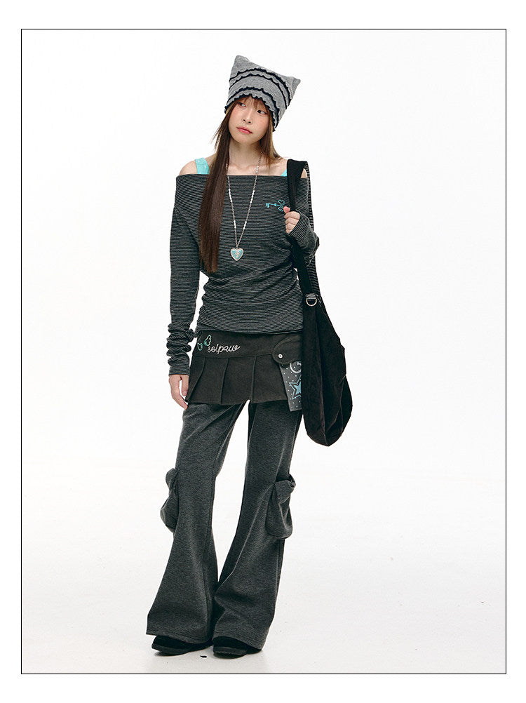 Star Pocket Pleated Layering Wrap Skirt