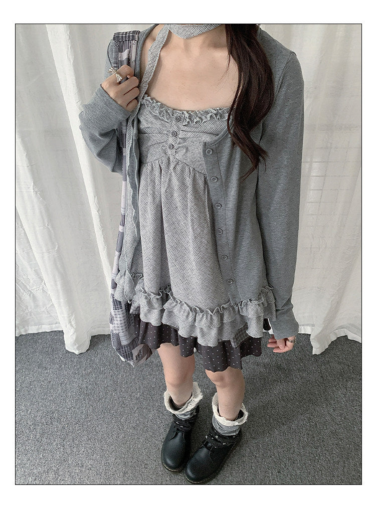 Ruffle Cami & Soft Cardigan Two-Piece Layered Top Set
