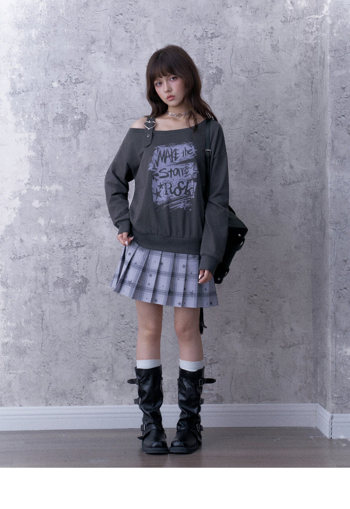 Heart-Strap Graphic Faux-Layered Sweatshirt Dress