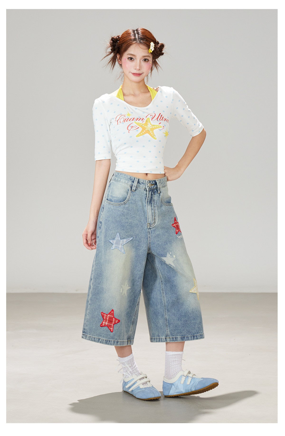 Blue Star Wide-Leg Denim Pants
