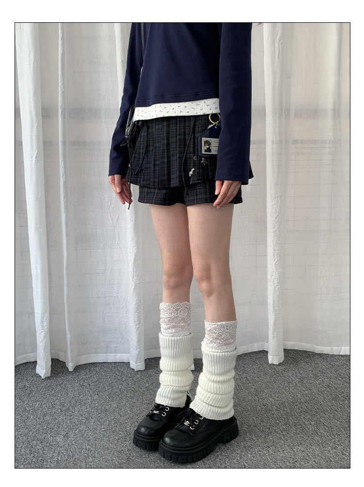 Vintage Plaid Layered Tie-Waist Skort Shorts