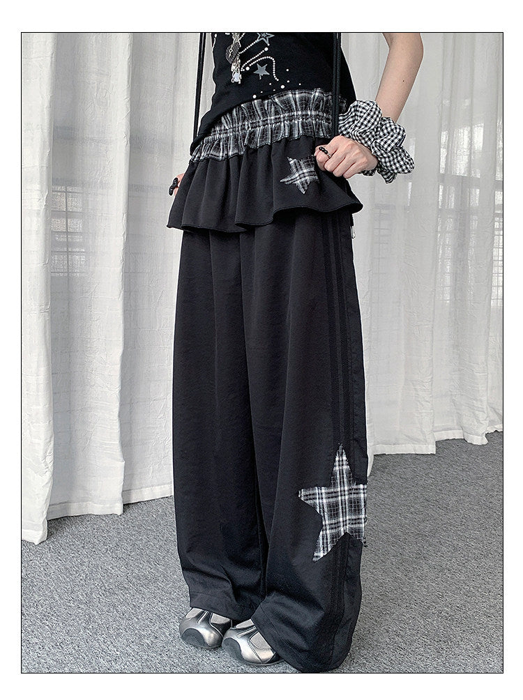 Star Patch Layered Overskirt Wide-Leg Pants Set