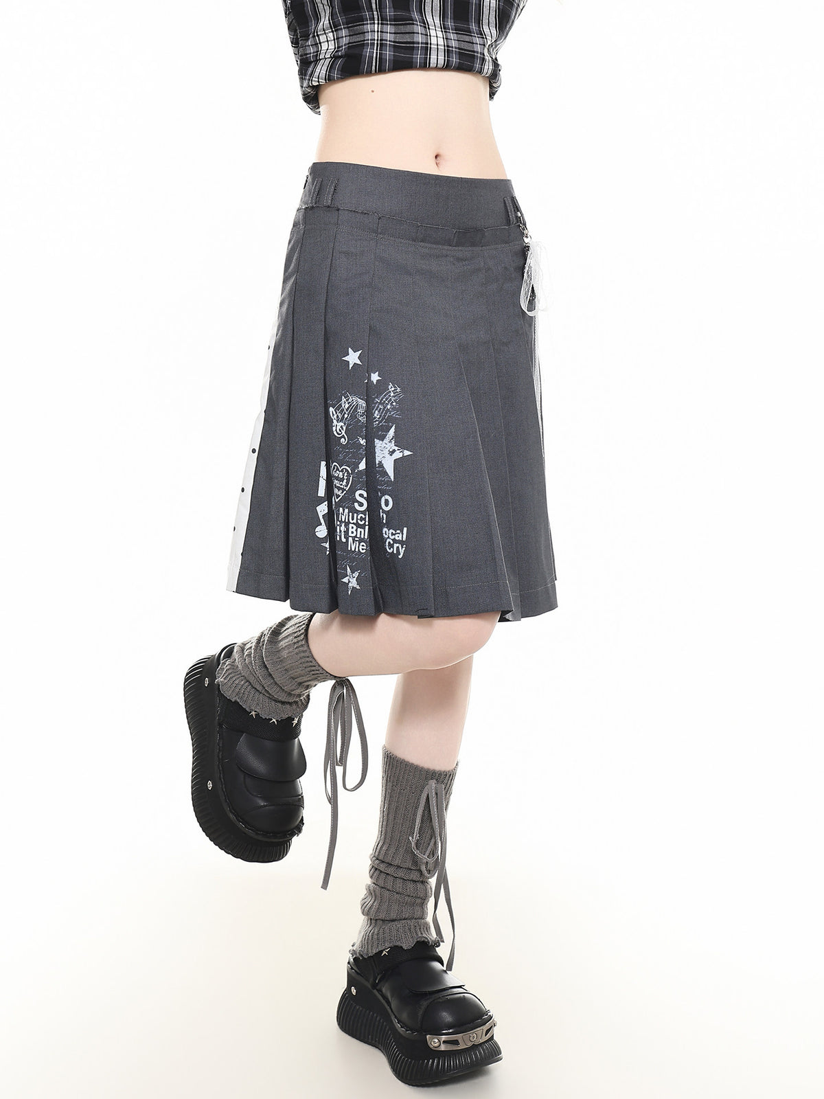 Reversible Star Polka-Dot Pleated Midi Skirt