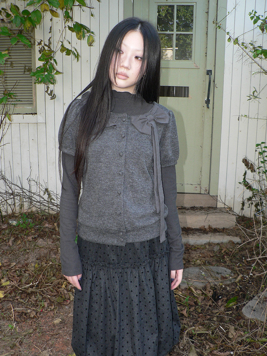 Bow-Detail Knit Cardigan & Long Sleeve Two-Piece Set
