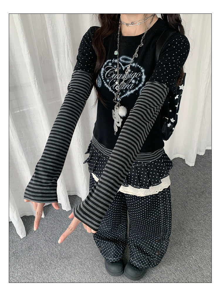 Angel Heart Stripe Layered Long Sleeve Top