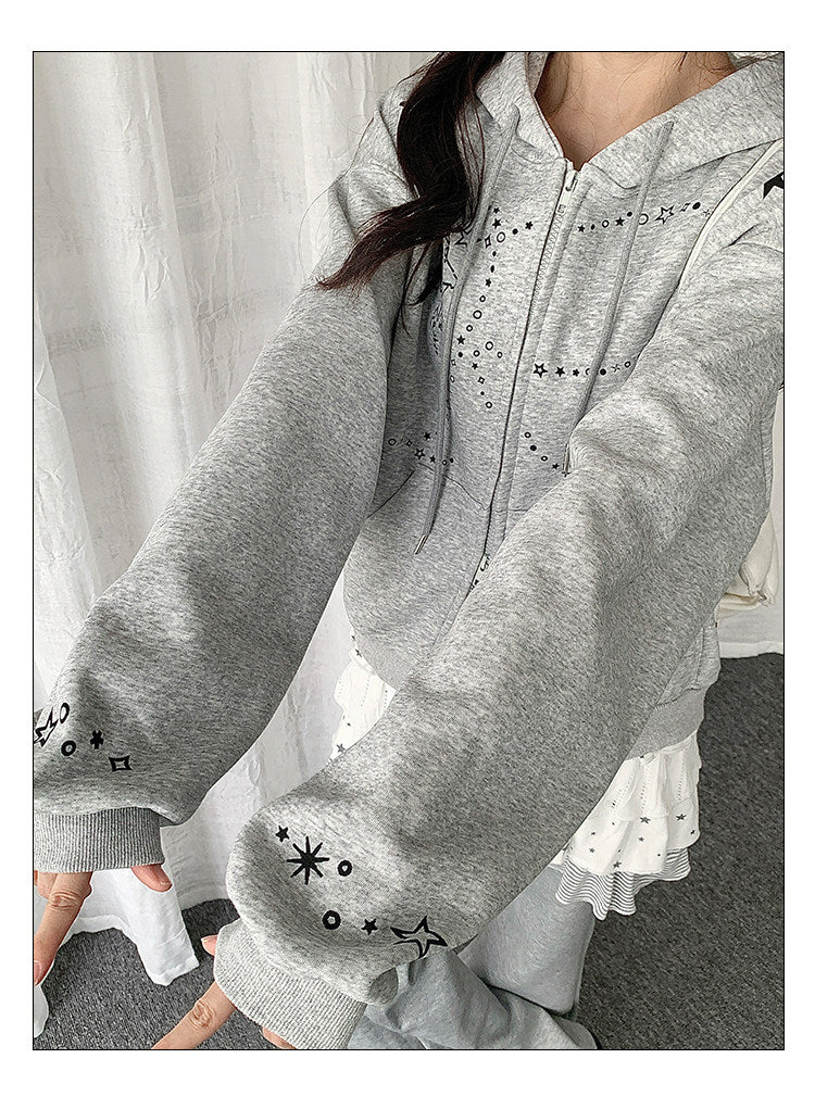 Bunny-Ear Star Doodle Zip-Up Hoodie