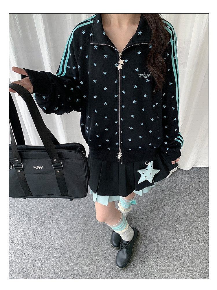 Star Print Double-Zip Track Jacket