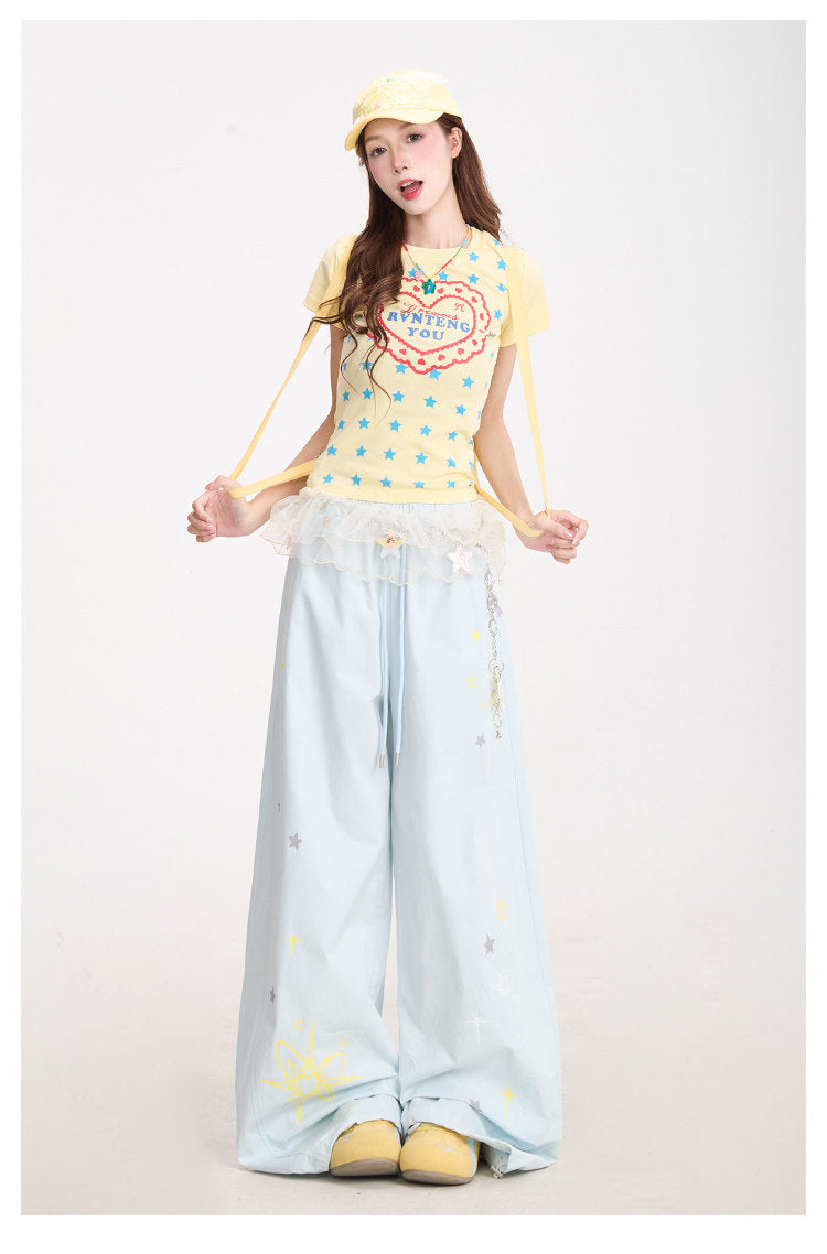 Dreams Star Baby Tee & Light Blue Wide-Leg Pants