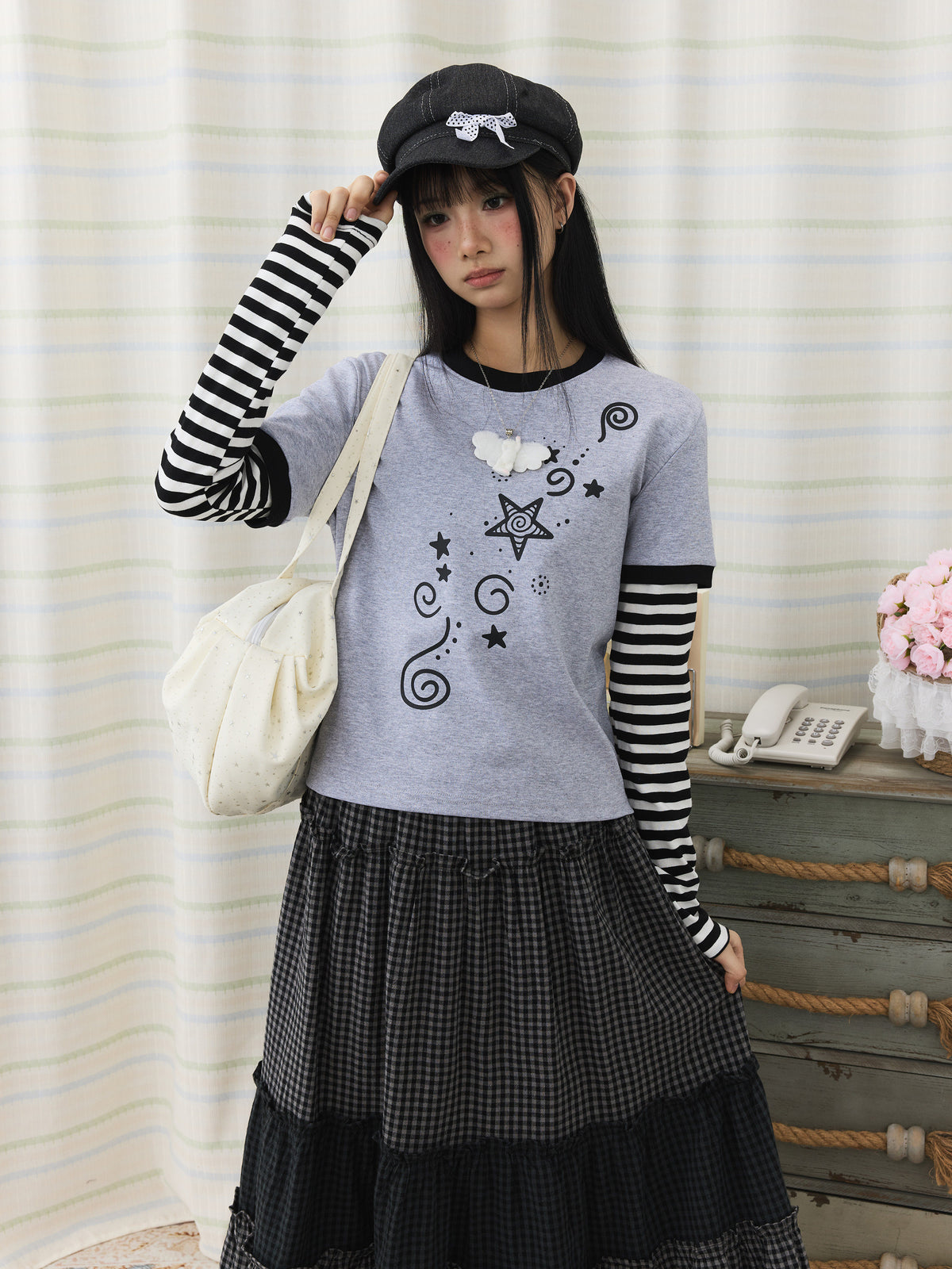 Star Swirl Layered Stripe Long Sleeve Top
