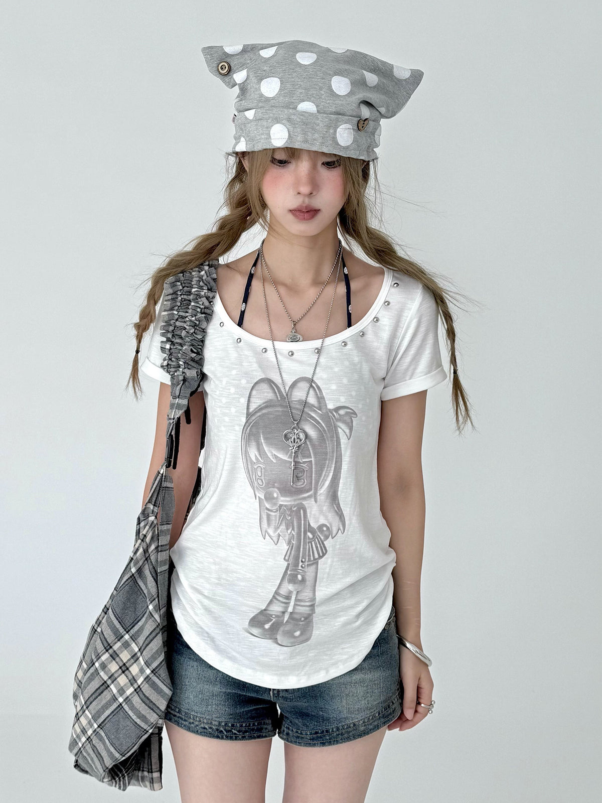 Gray Polka Dot Cat Ear Adjustable Hat (Preorder)