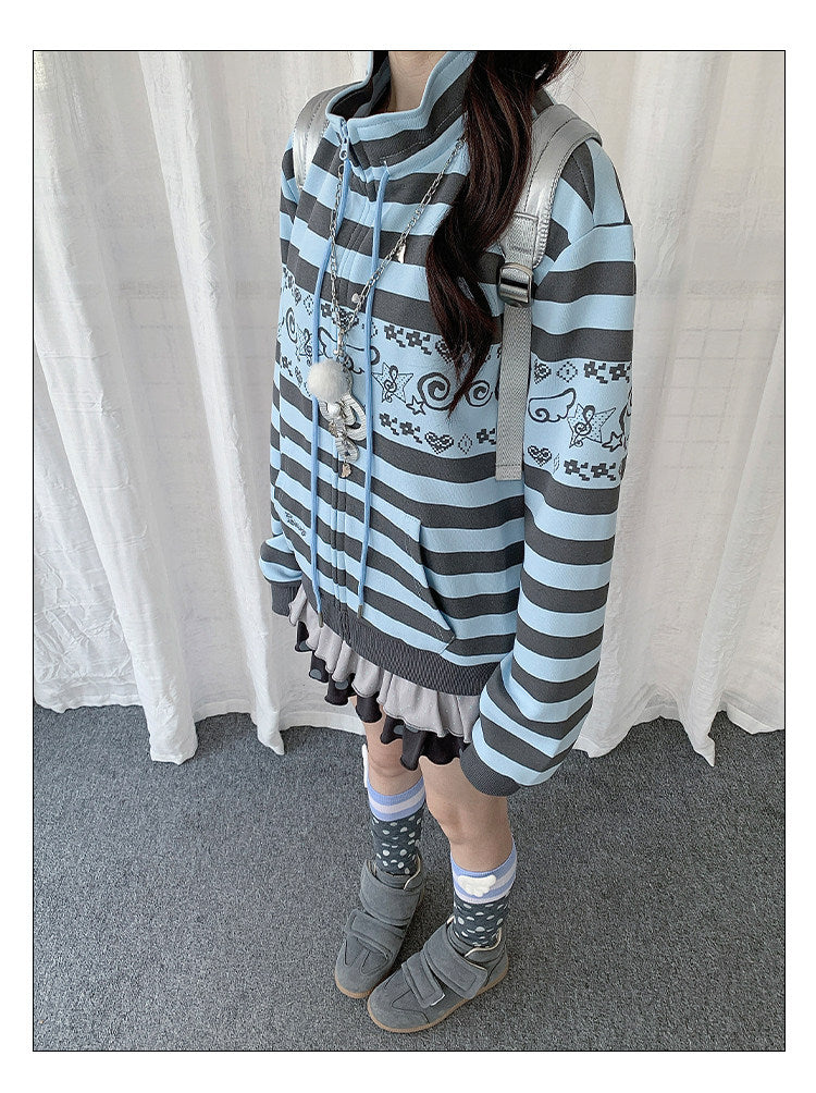 Striped Graphic Zip-Up Jacket
