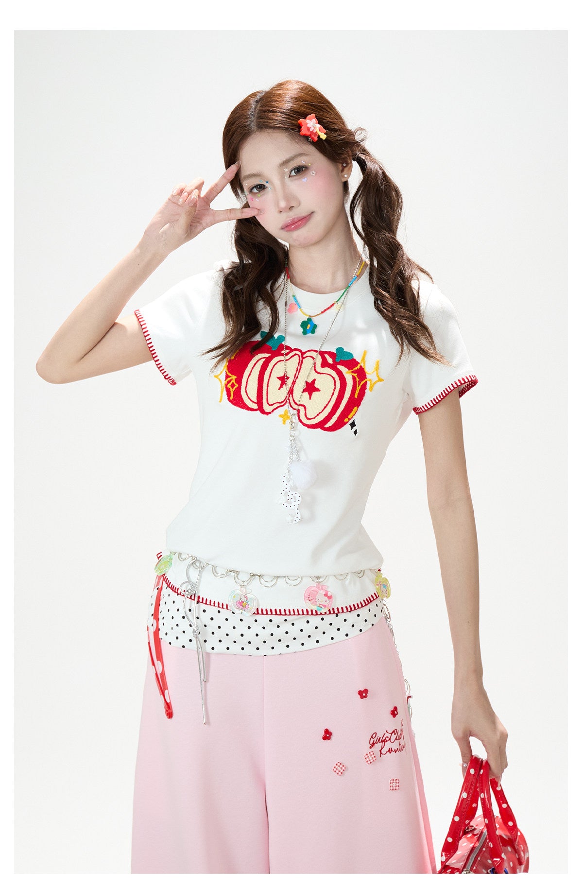Apple Star Graphic Baby Tee & Denim Bermuda Pants