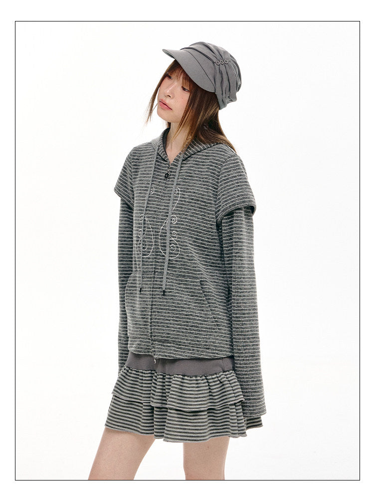 Charcoal Stripe Double-Ruffle A-Line Mini Skirt