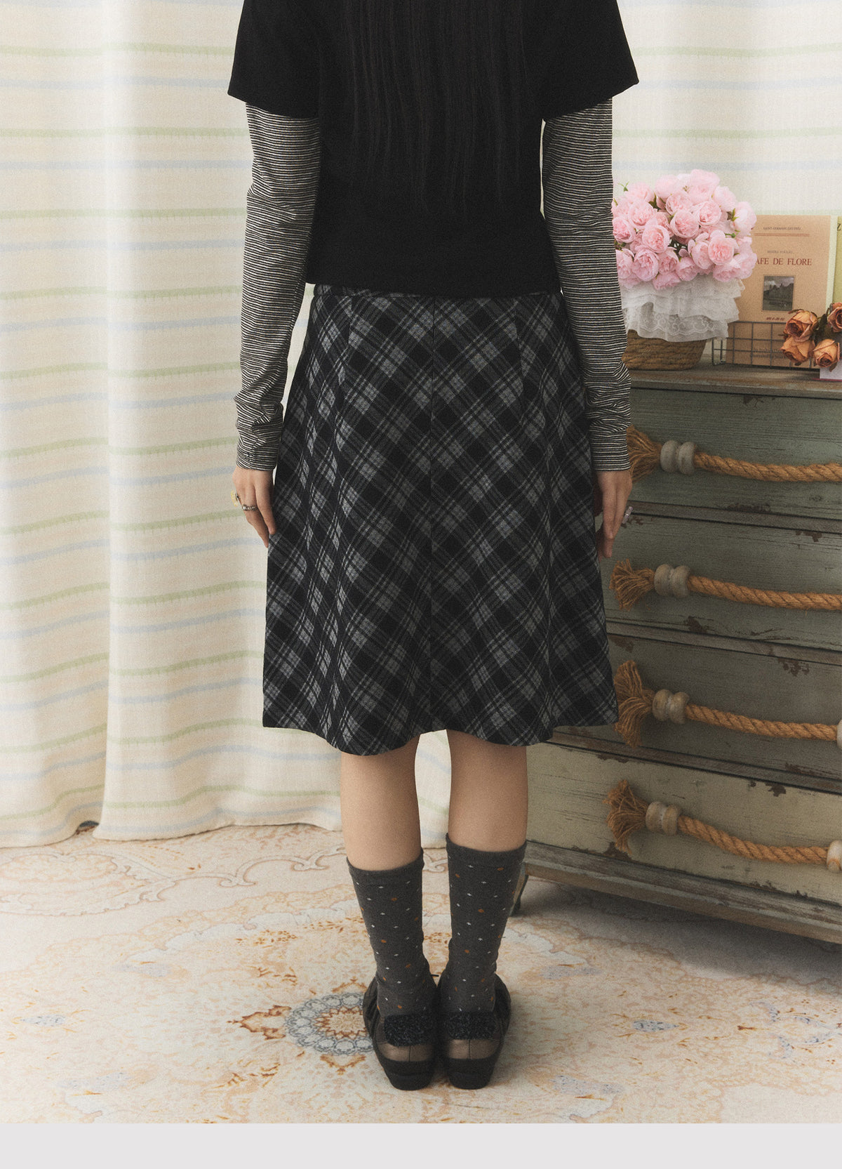 Vintage Plaid Pleated Midi Skirt