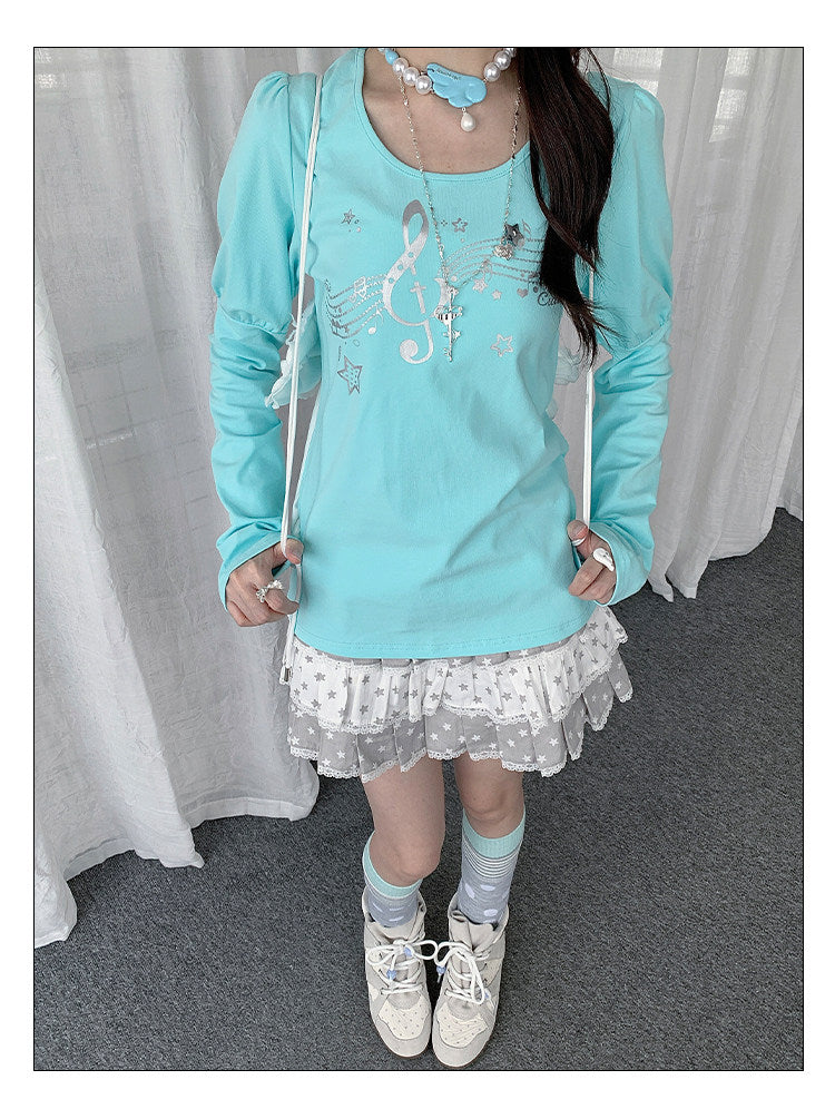 Wish Melody Puff-Sleeve Long Sleeve Top