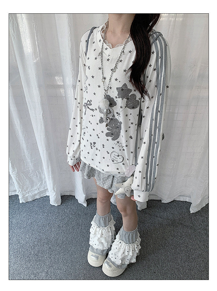 Ivory Star Lace V-Neck Long Sleeve Top