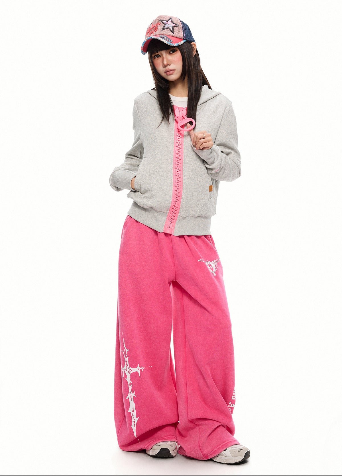 Oversized Contrast-Zip Hoodie