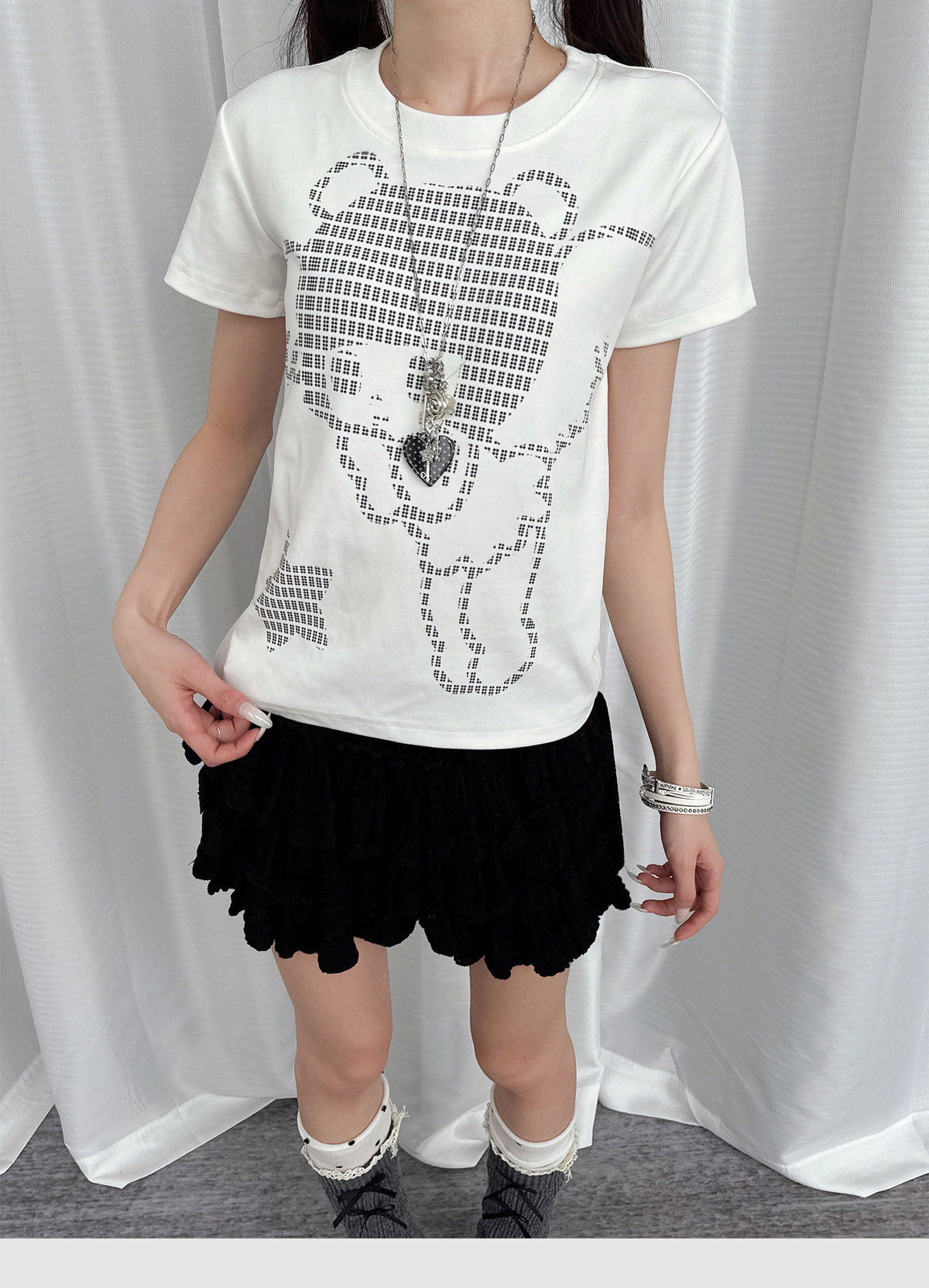 Pixel Teddy Graphic Fitted Tee