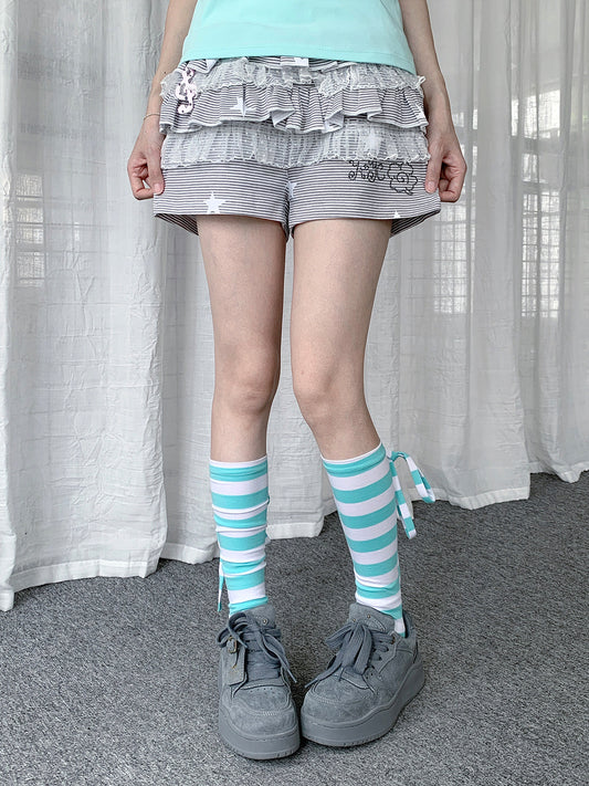 Mint Stripe Tie Leg Warmers
